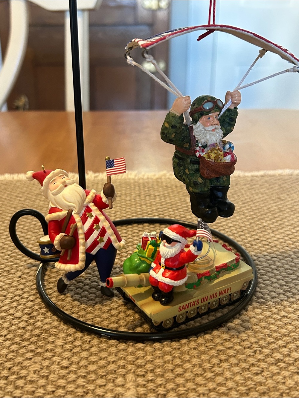 Holiday Santa Ornament Set with Red, Green, and White Accents